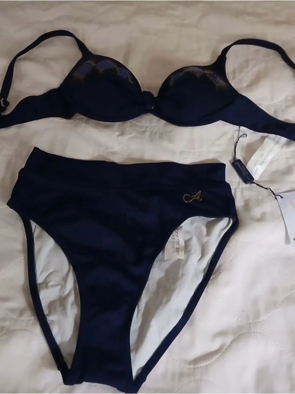 Amarea Navy Padded Bikini Bra with High-Rise Bottoms